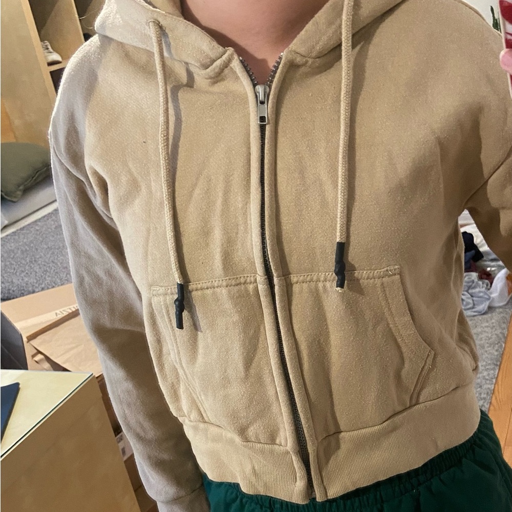 Beige cropped zip up